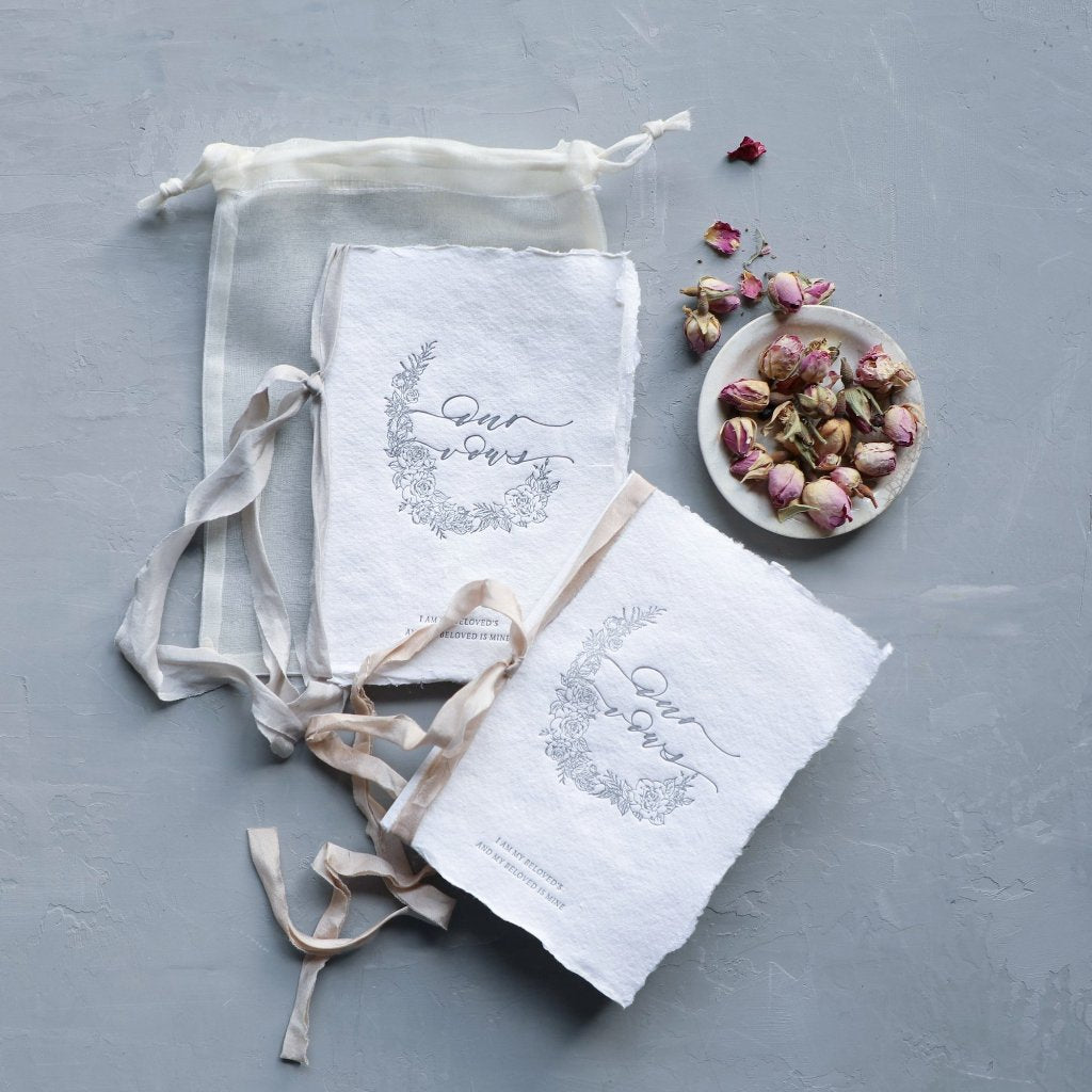 Silk & Willow. Handmade Paper. Wedding Vow Books. Silk Ribbon