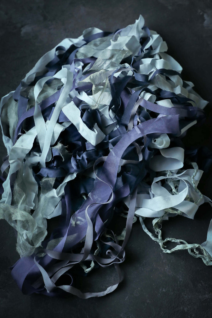 indigo dyed silk ribbon. "something blue" for wedding decor